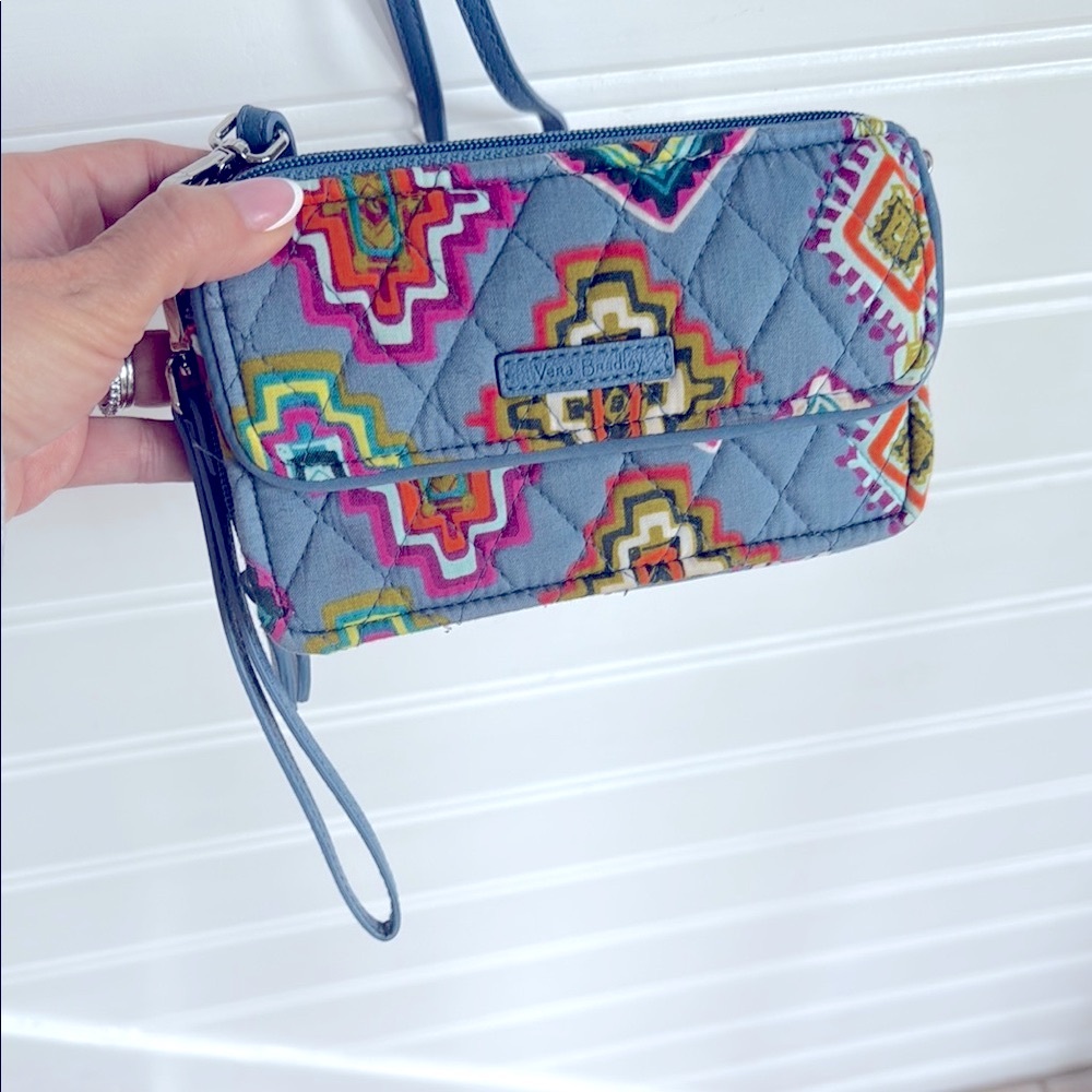 Vera Bradley Blue and Pink Clutch Wristlet with Geometric Design